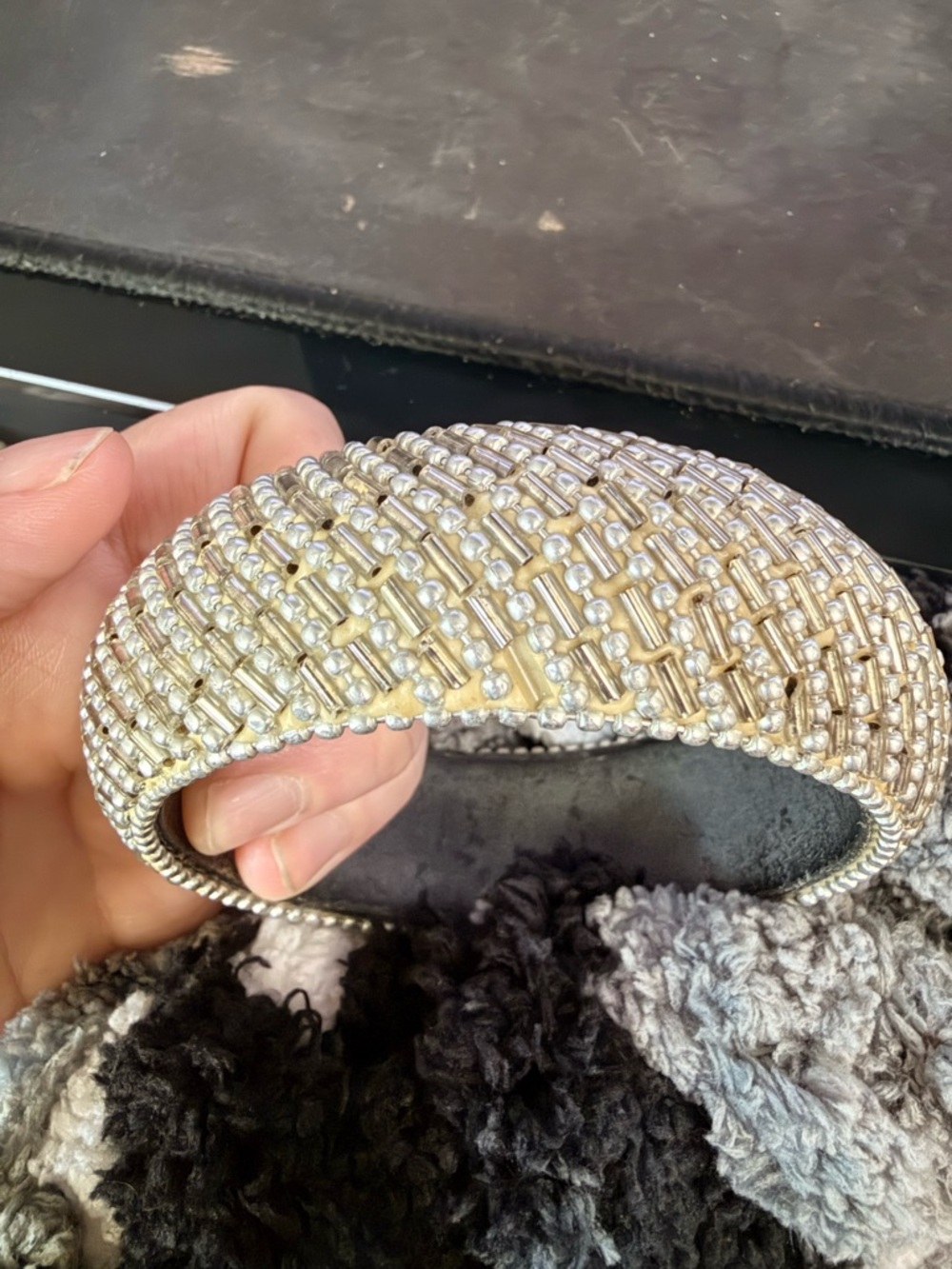 Chunky Gold Silver Mixed Metal Beaded Statement Bangle Bracelet - Picture 6 of 7